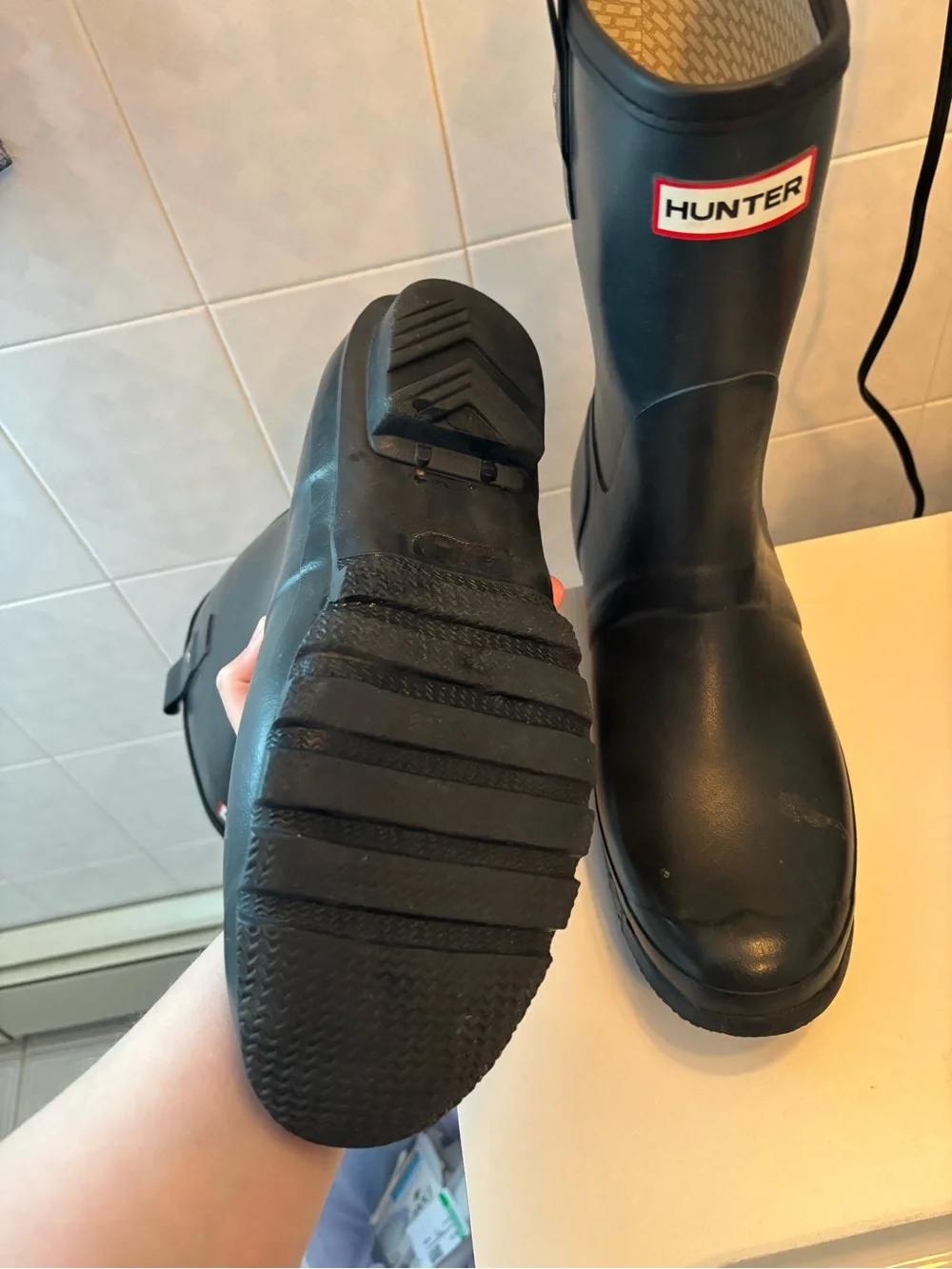 Hunter Navy Matte Tall Rain Boots with Logo